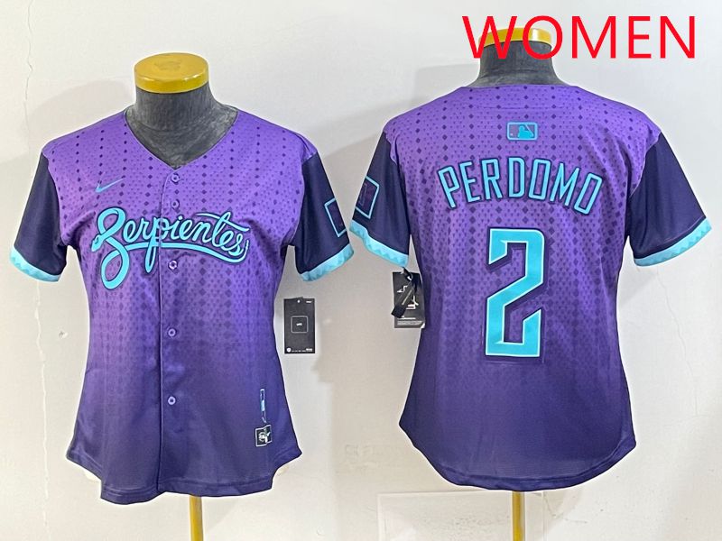 Women 2025 Arizona Diamondback #2 Perdomo Purple Joint Name Nike MLB Jersey style 1